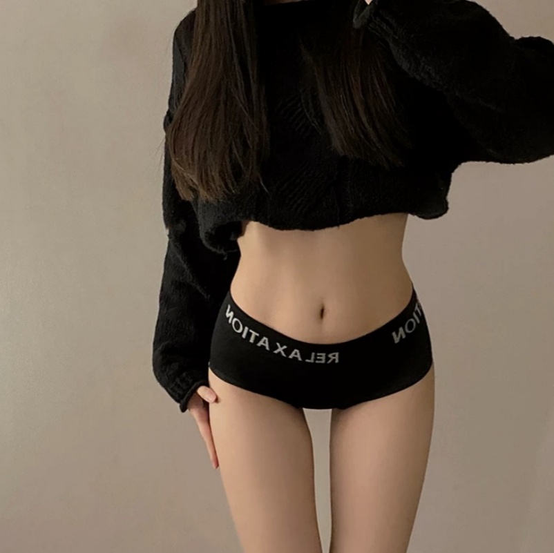 运动风健身内裤女新款字母腰无痕中腰夏季薄款高弹无缝三角内裤详情6