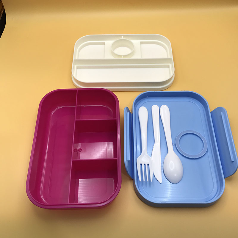 多彩分隔保鲜饭盒套装 便携上班族学生餐盒 带餐具密封防漏微波可用 多格分类餐盒组合详情5