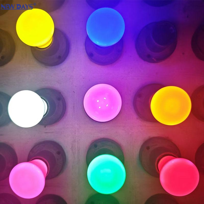 NEWDAYS品牌跨境新款LED PC彩色灯泡E27红光绿蓝暖黄橙粉紫色直播补光装饰创意节能灯泡小夜灯产品图