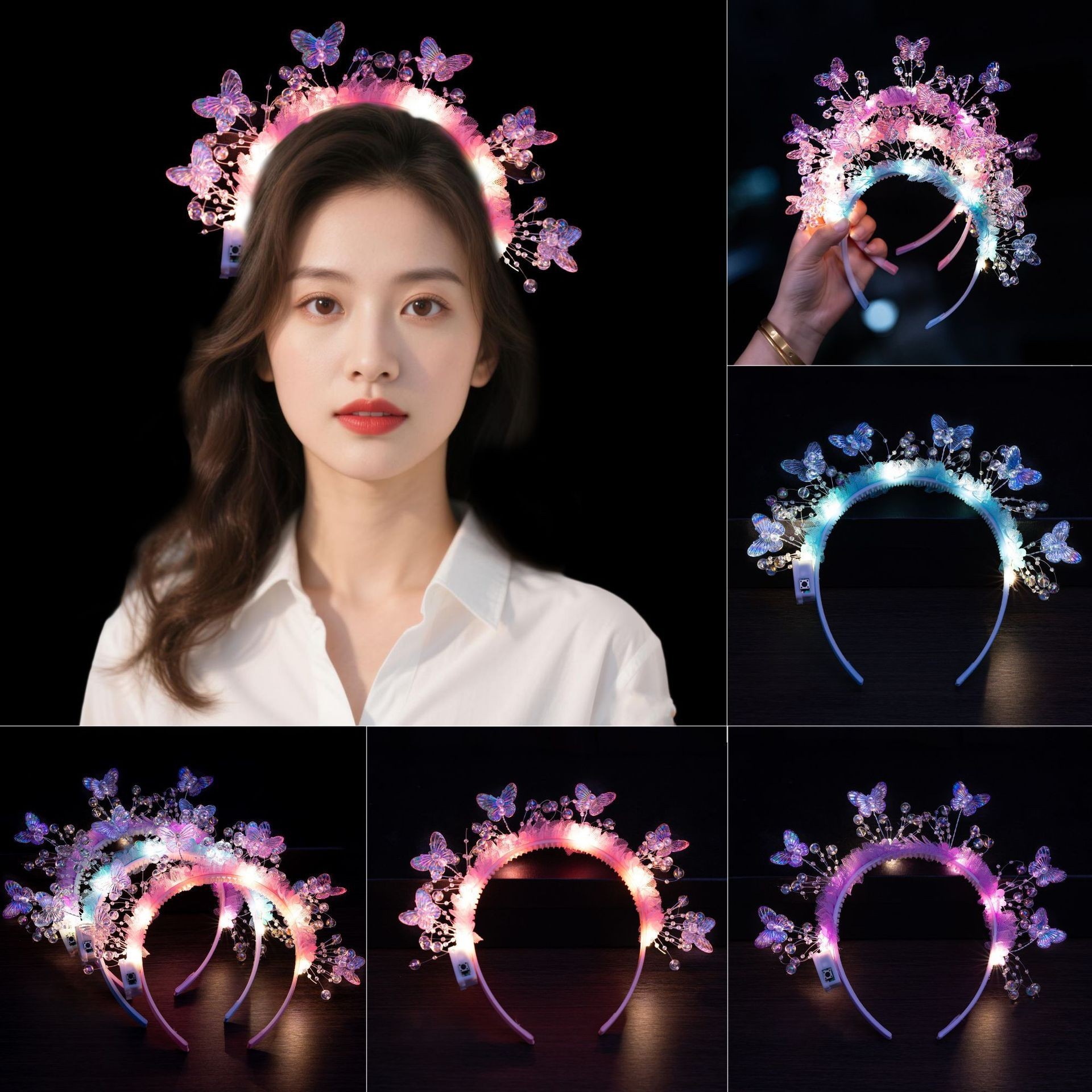 新款兰花簪花发箍发光小女孩仙子发饰头饰成品演出道具厂家批发