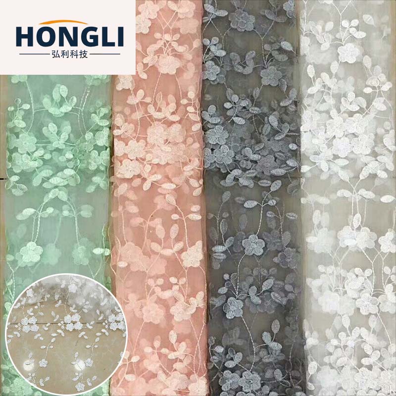 Hongli Technology's HLJC-9360 new type of mesh embroidery fabric, lace small floral embroidery fabric, spring and summer fresh and clean girls' dress fabric, supports cut rice sample, immediate delivery and customization