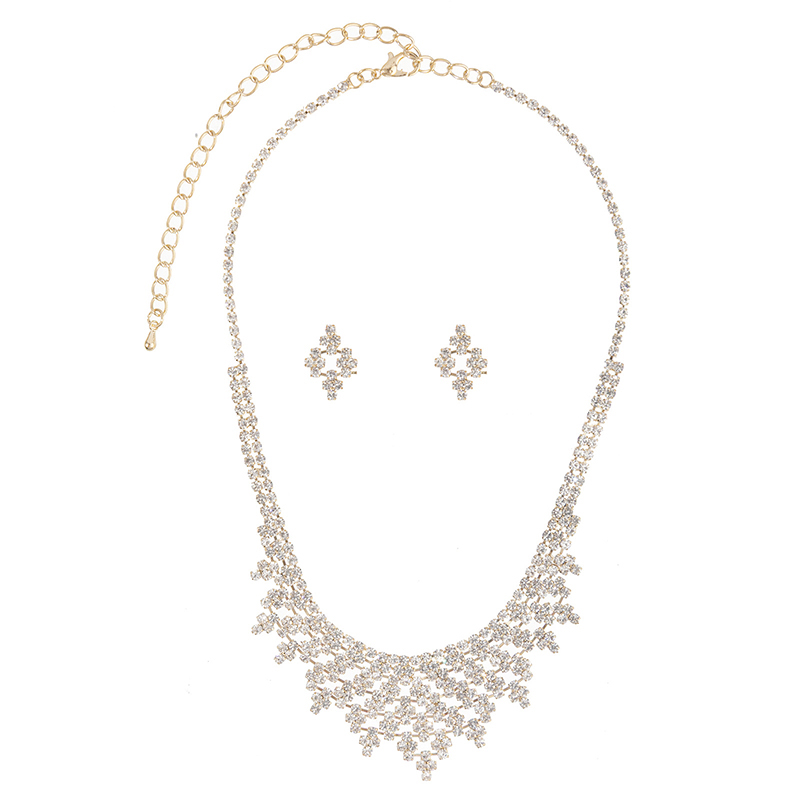 Amazon Cross-border Creative hollowed-out cross rhinestone necklace Earring set, high-end and fashionable style, full diamond design sense accessories, banquet and party accessories