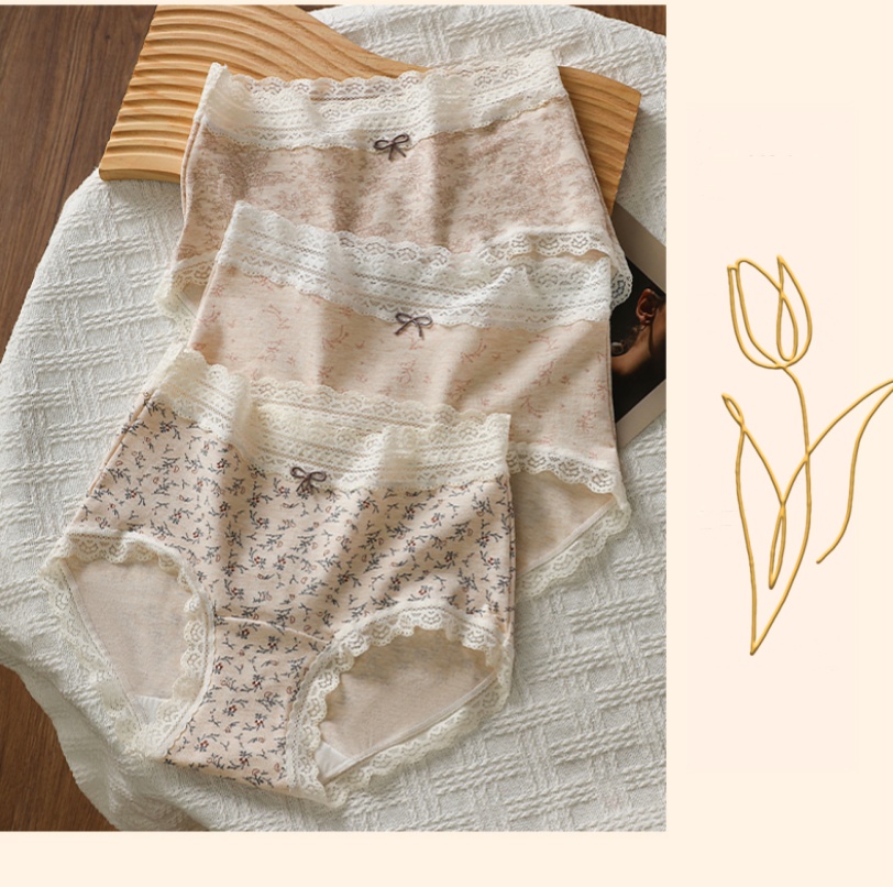 清新田园风棉内裤中高腰蕾丝无痕加长棉底裆内裤甜美少女碎花内裤详情11