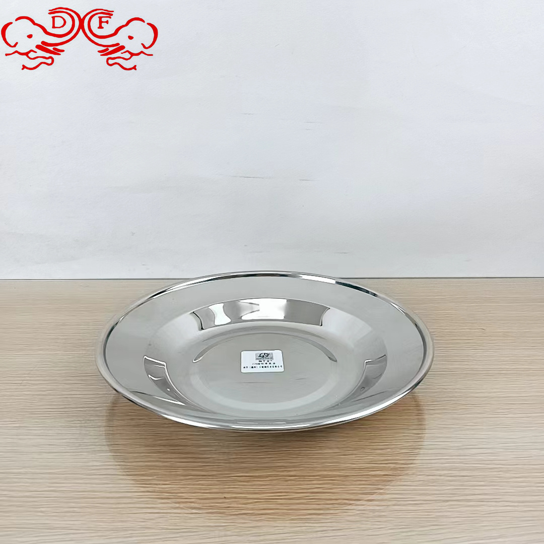 DF68951 stainless steel plates, round plates, flat plates, cafeteria plates, household serving plates, deep plates, barbecue plates, dumpling plates, DF TRADINGHOUSE Specification image