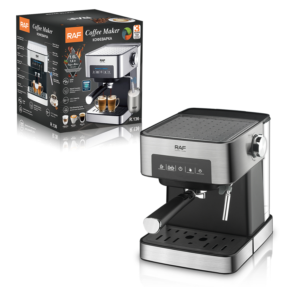 RAF European standard cross-border Italian coffee machine, double-cup household small semi-automatic high-pressure steam milk foam for office use details Picture