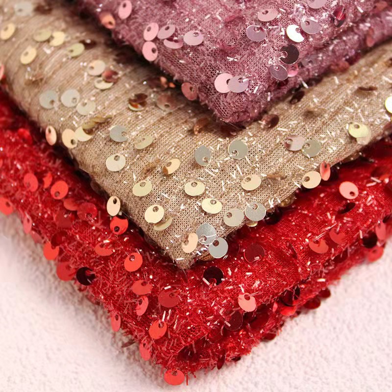 厂家直销定制满幅珠片亮片布料面料亮片珠片绣花布网布网纱布料