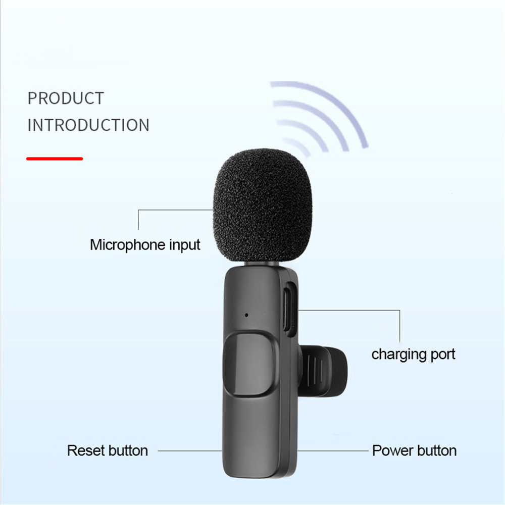 Lapel microphone for live streaming, one-to-two, with adapter K8, K9, K35 Bluetooth wireless microphone Specification image