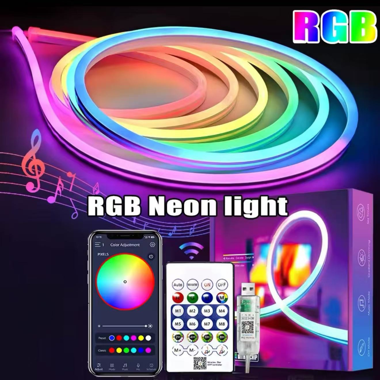 Phantom Color flexible light strip, smart APP, neon light strip IC, flowing light, running horse, music, sound control, synchronous light strip details Picture