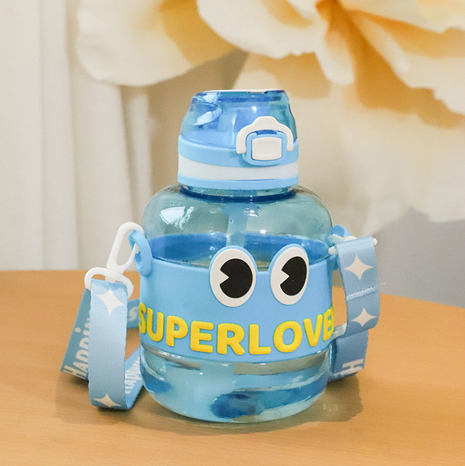 H164-HY-098 Children's water cup with high appearance level, creative new cartoon double-drinking cup, slanted span, large capacity plastic cup Specification image