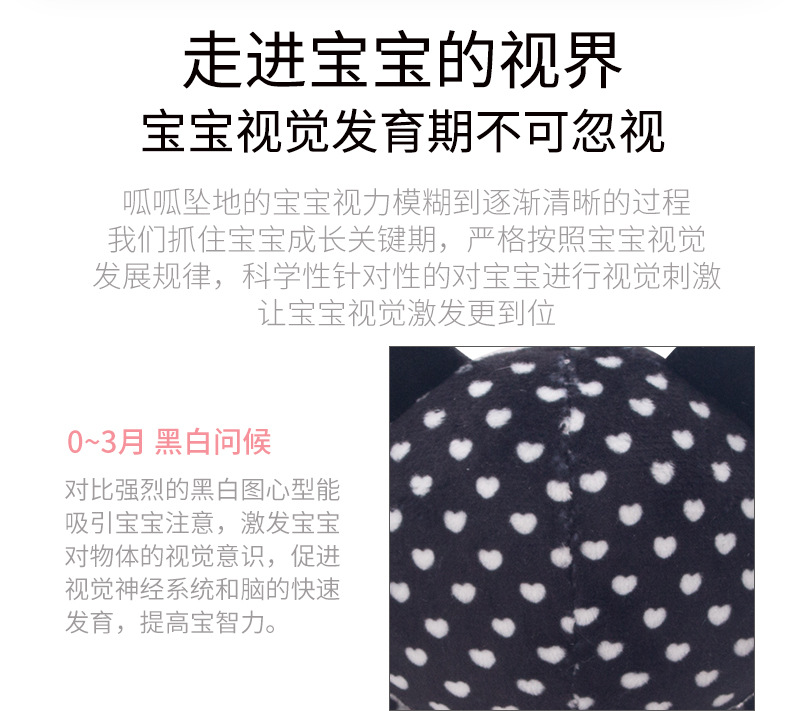 新生儿手摇铃婴儿玩具响铃宝宝黑白玩具狐狸大象摇铃详情2