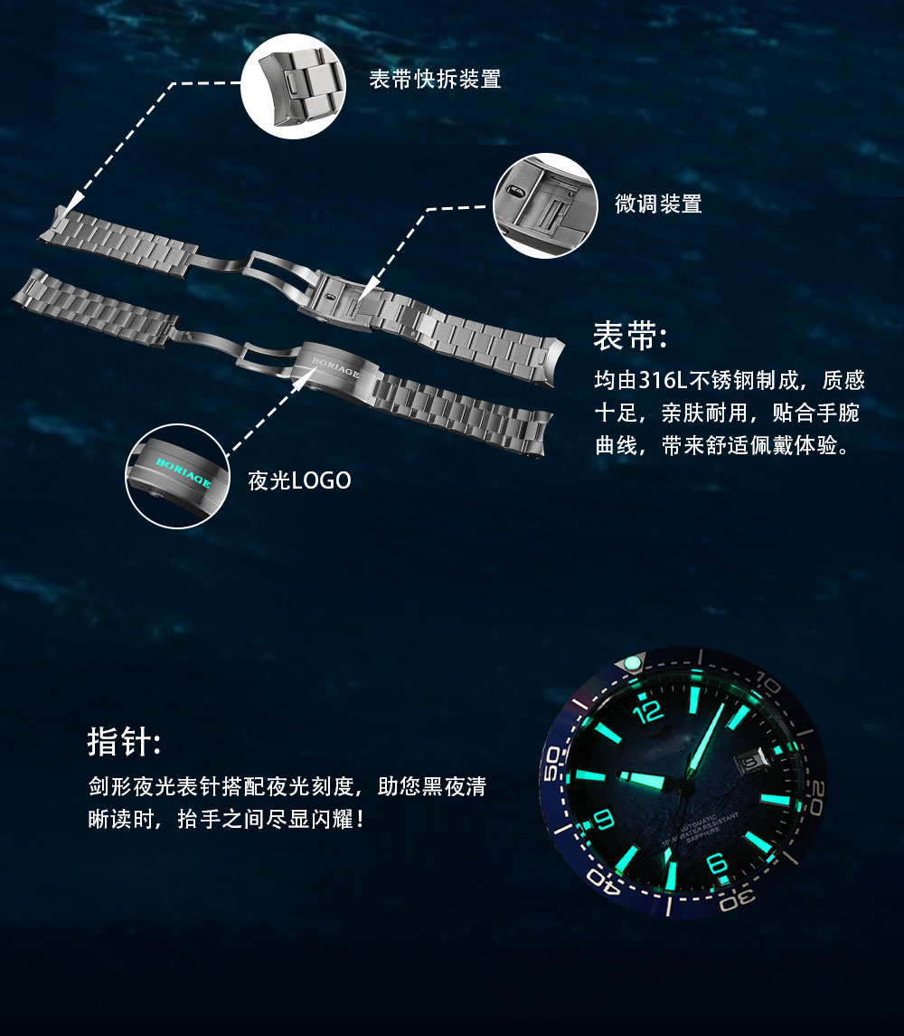 Preah aika reloj mecánico automático para hombres a prueba de agua reloj de pulso de los hombres original genuino cuero genuino diamante 18K reloj estándar de oro 8007 azul profundo pic 5