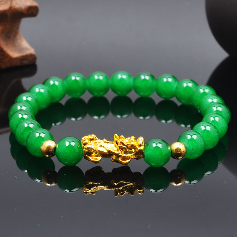 仿绿玛瑙水晶手链女白色水晶玻璃 金珠貔貅手串 网店旅游纪念饰品引流小礼品批发