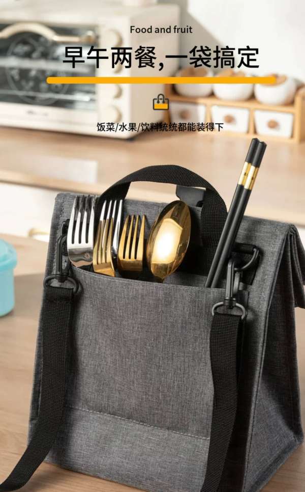 New snap-on lunch bag, hand-held crossbody insulated bag, office worker and student lunch box bag, large-capacity bento bag detail image 3