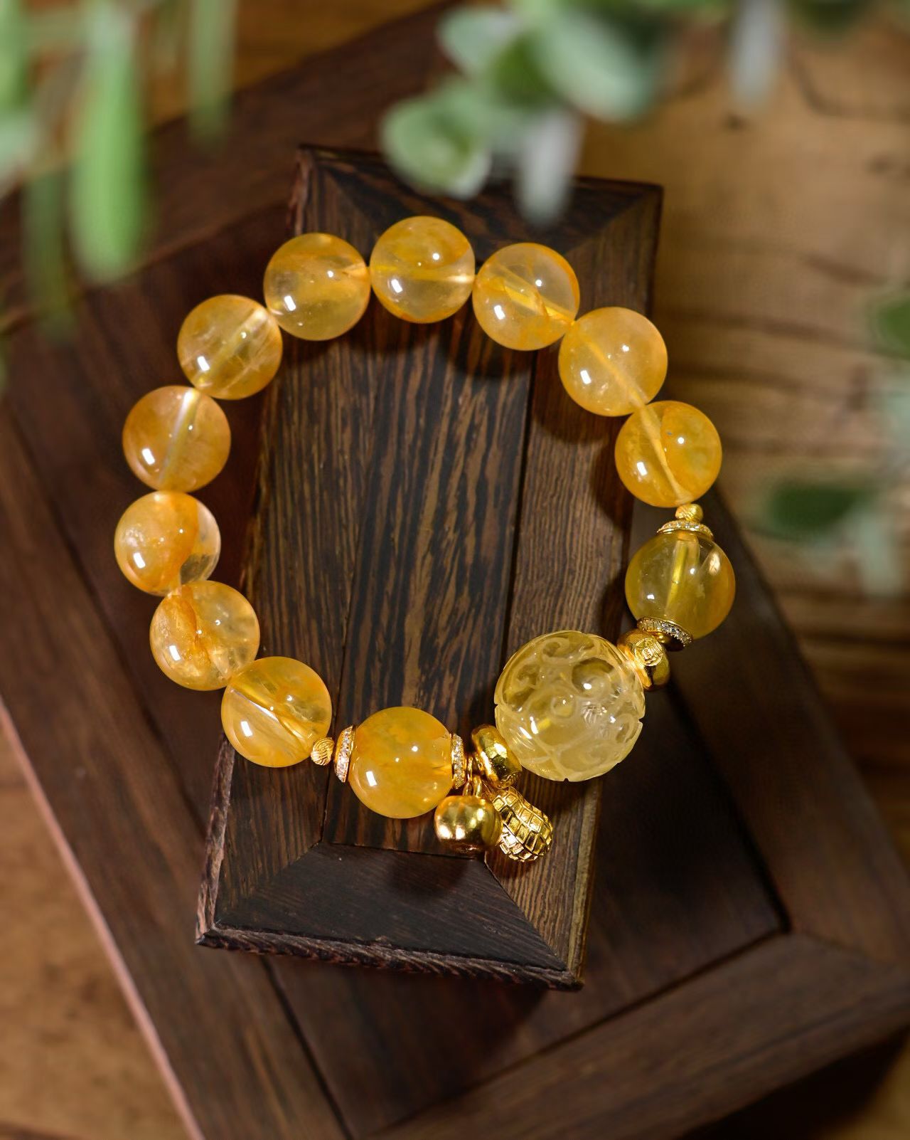 道毅珠宝黄胶花手链搭配黄水晶回纹珠925纯银镀金配饰好事花生提溜