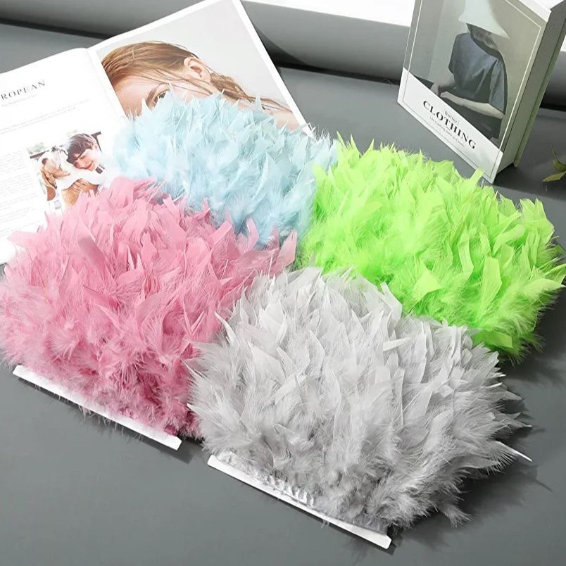 彩色火鸡毛条羽毛花边长款火片布边舞台演出裙边diy装饰服装辅料