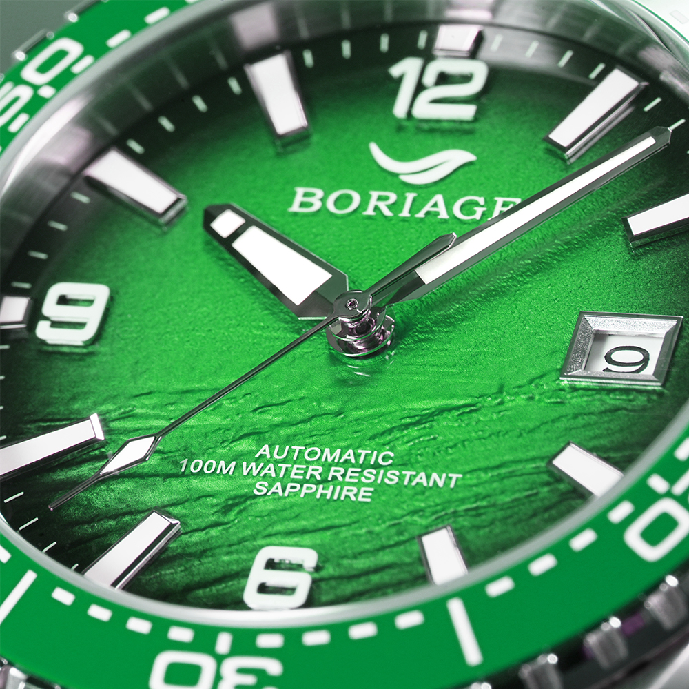 Baiaijia fully automatic mechanical men's watch, waterproof men's wristwatch, original genuine leather and real diamond watch, 18K gold label watch 8007 Aurora green Specification drawing