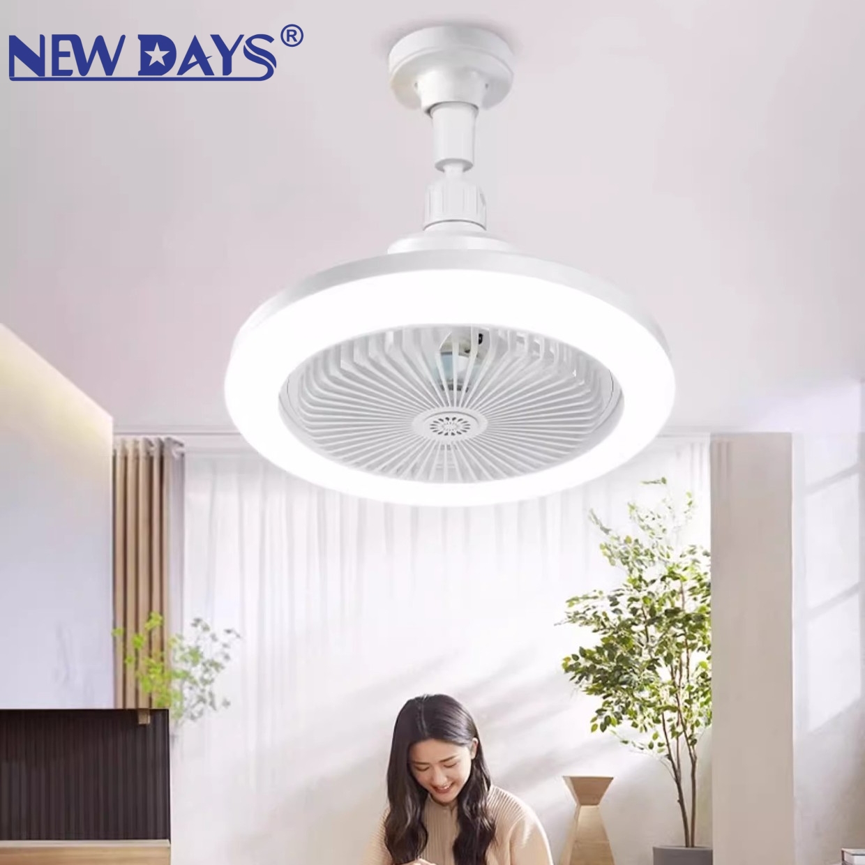 NEWDAYS brand cross-border new solar fan light, outdoor courtyard energy-saving lighting, remote control dimming, waterproof and dustproof, limited-time offer Specification image