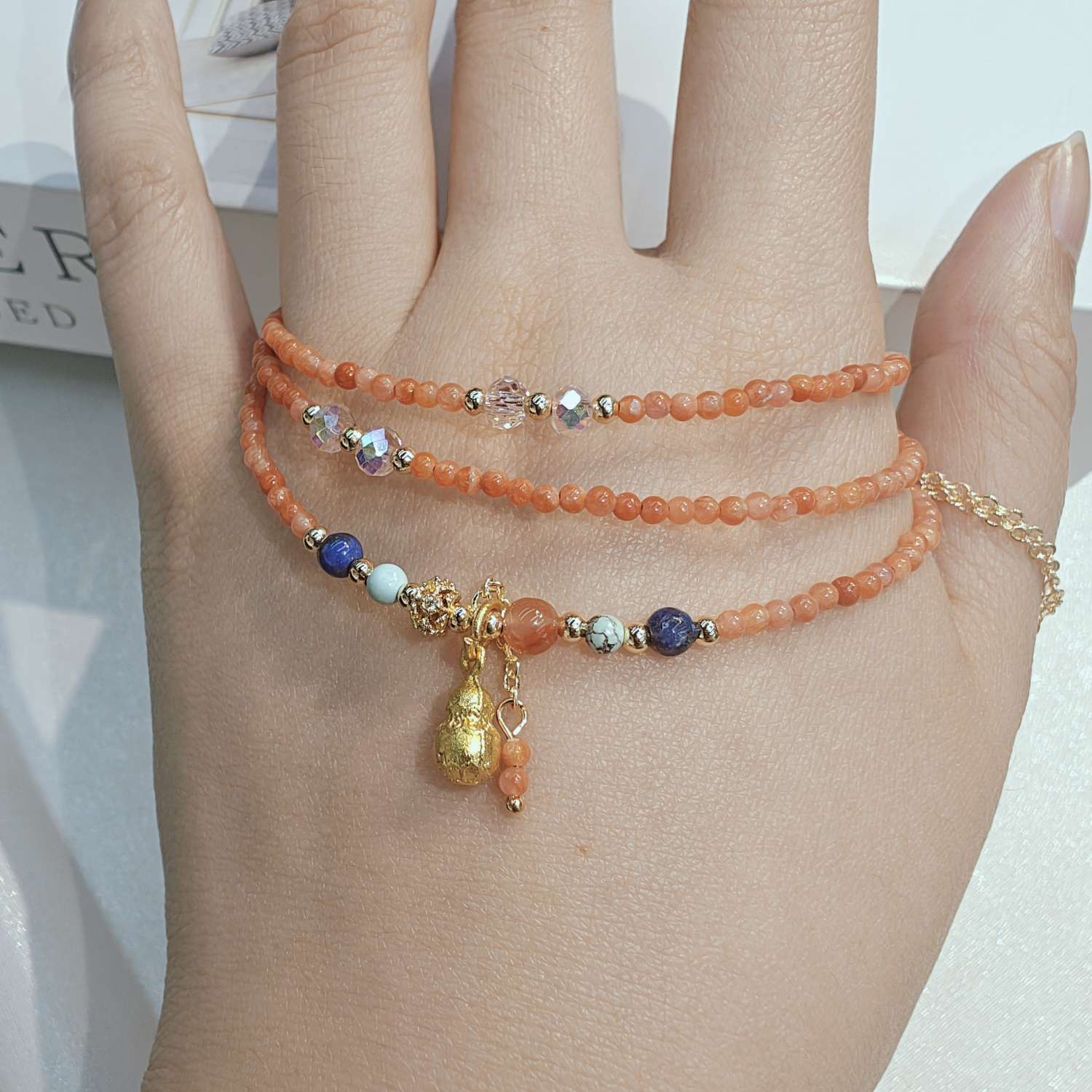 宋式风格 天然石南红 项链手链两用款 成品项链