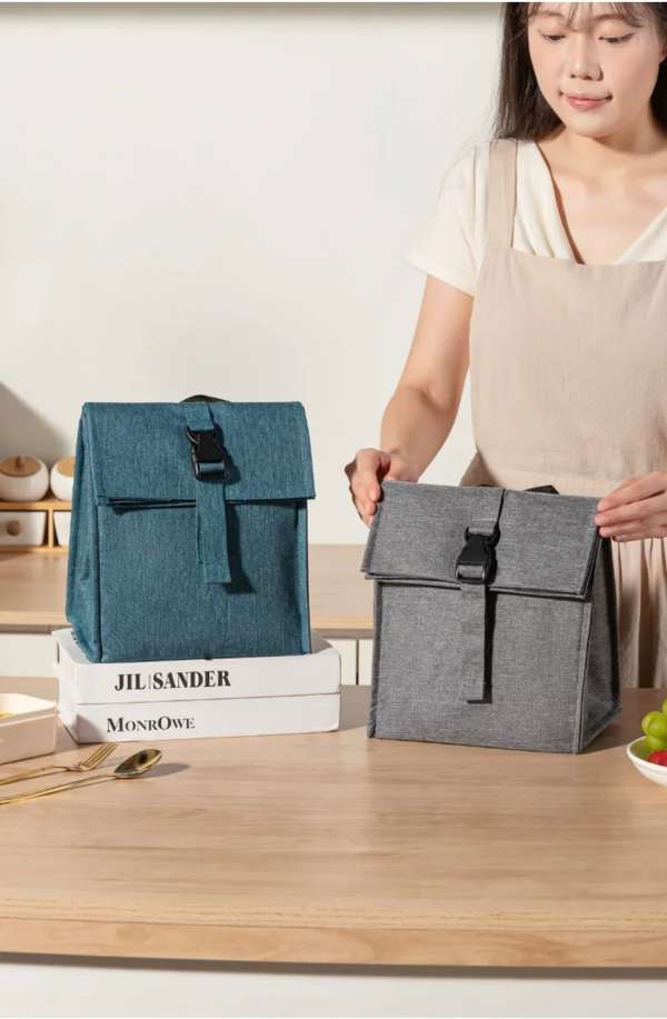 New snap-on lunch bag, hand-held crossbody insulated bag, office worker and student lunch box bag, large-capacity bento bag Item Picture