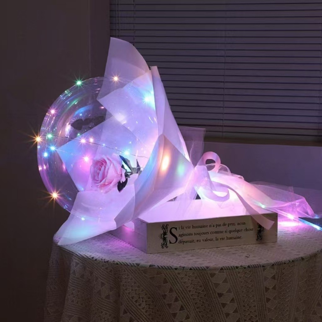 【发光羽毛玫瑰花束】网红夜市摆摊爆款 带LED闪灯爱心永生花 送男生、女生等七夕情人节礼物 渐变幻彩ins风手持浪漫花束产品图