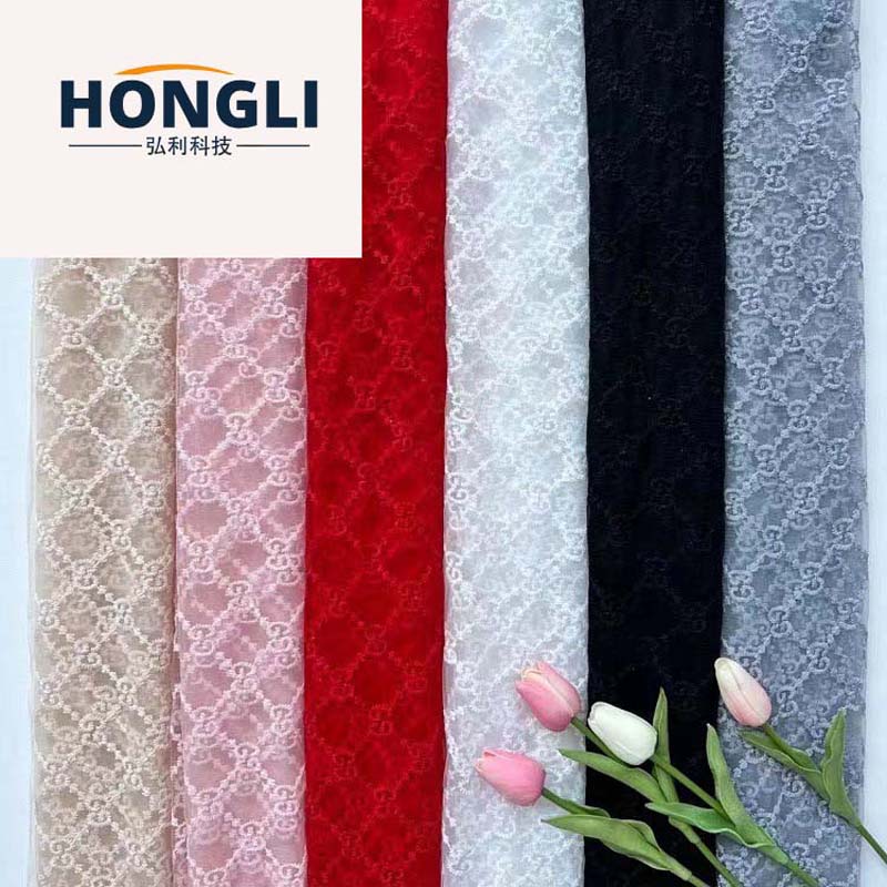弘利科技 HLJC-PO112 厂家新款外贸网纱刺绣布料 拍照童装 蕾丝面料 花边面料 正倒G绣 支持剪米样现货现发订制