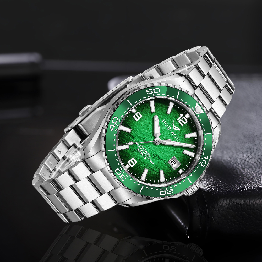 Preah aika reloj mecánico automático para hombres a prueba de agua reloj de pulso de los hombres original genuino cuero genuino diamante 18K reloj estándar de oro 8007 aurora verde pic 9