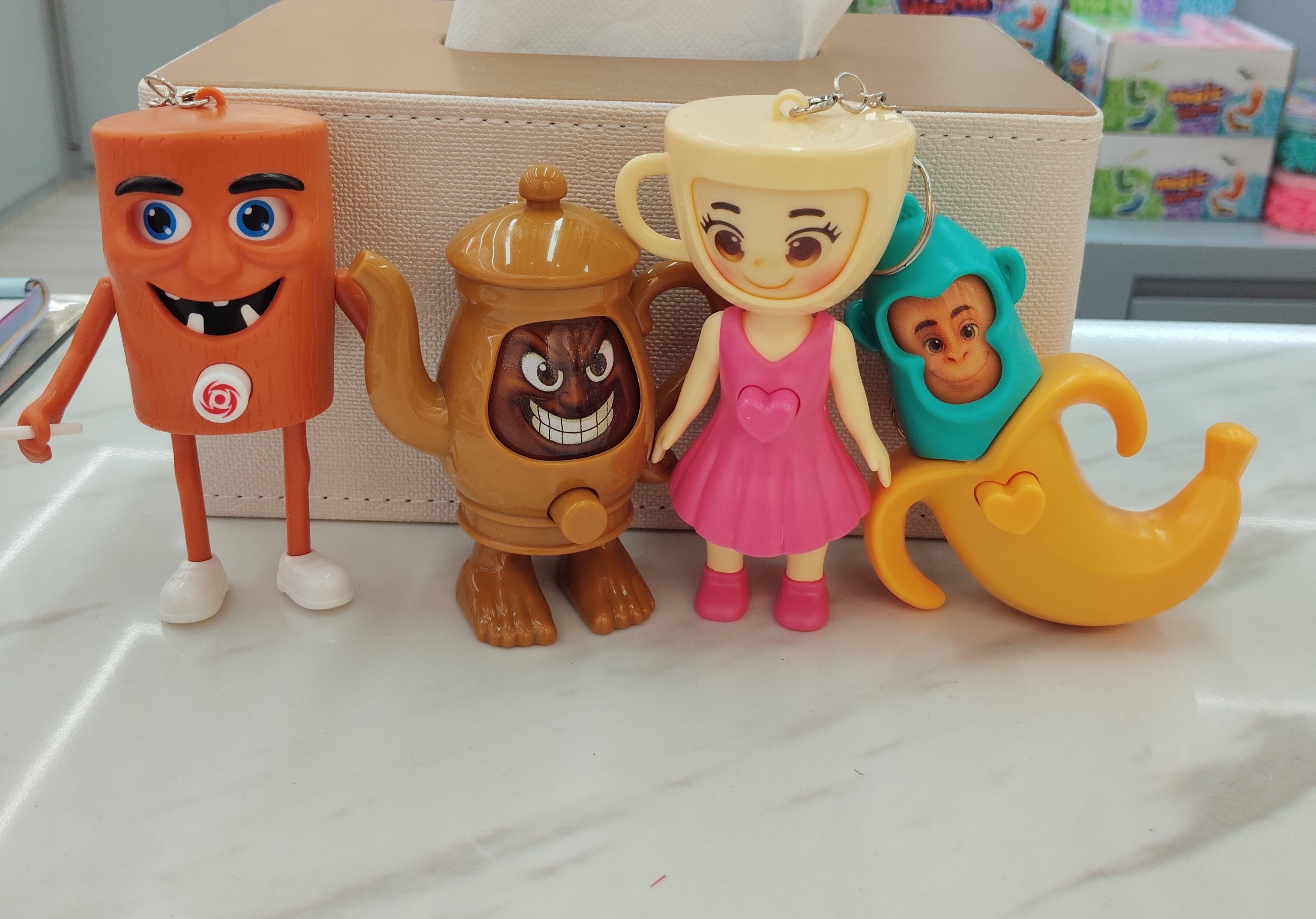 Cross-border All-pass Wooden stick figure Press face-changing figurine Shan Hai Jing series Trendy Toy ornaments, dolls, keychains, pendants