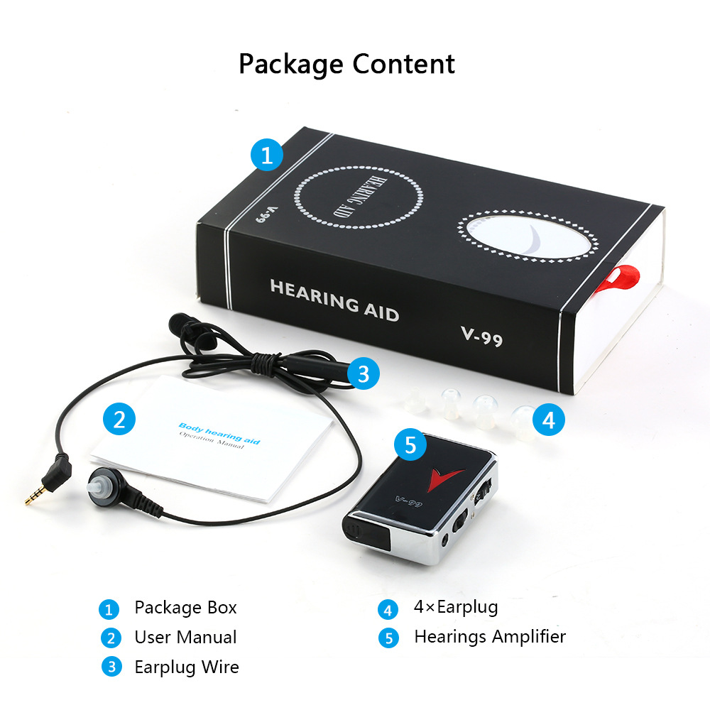 AXON V-99 Hearing aid amplifier for the elderly with battery. English packaging detail image 4
