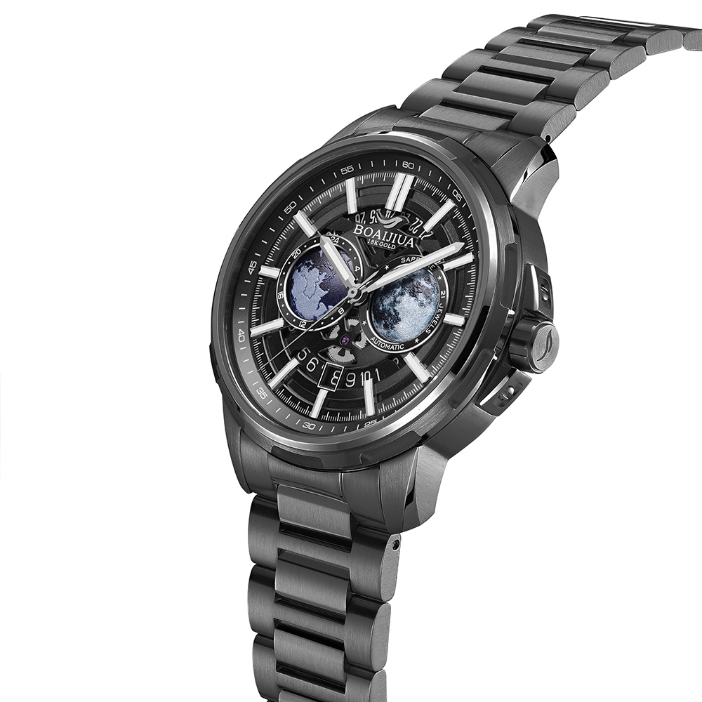 Baiaijia fully automatic mechanical men's watch, Starry Sky Waterproof Men's watch, original genuine 18K gold label steel band mechanical watch 8002 Starry Sky Black details Picture