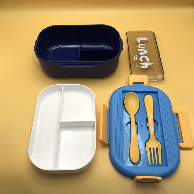 撞色分隔便当盒 自带餐具密封餐盒 学生上班族便携保鲜盒带盖饭盒详情6