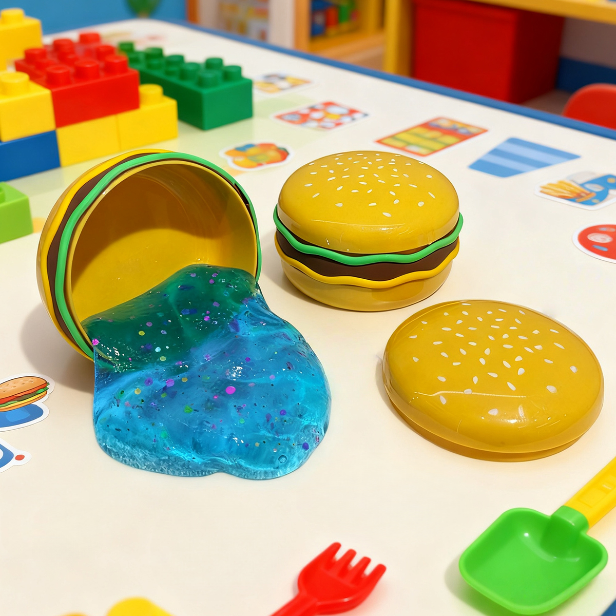A new best-selling foreign trade product featuring a cute hamburger-shaped slime toy full figure