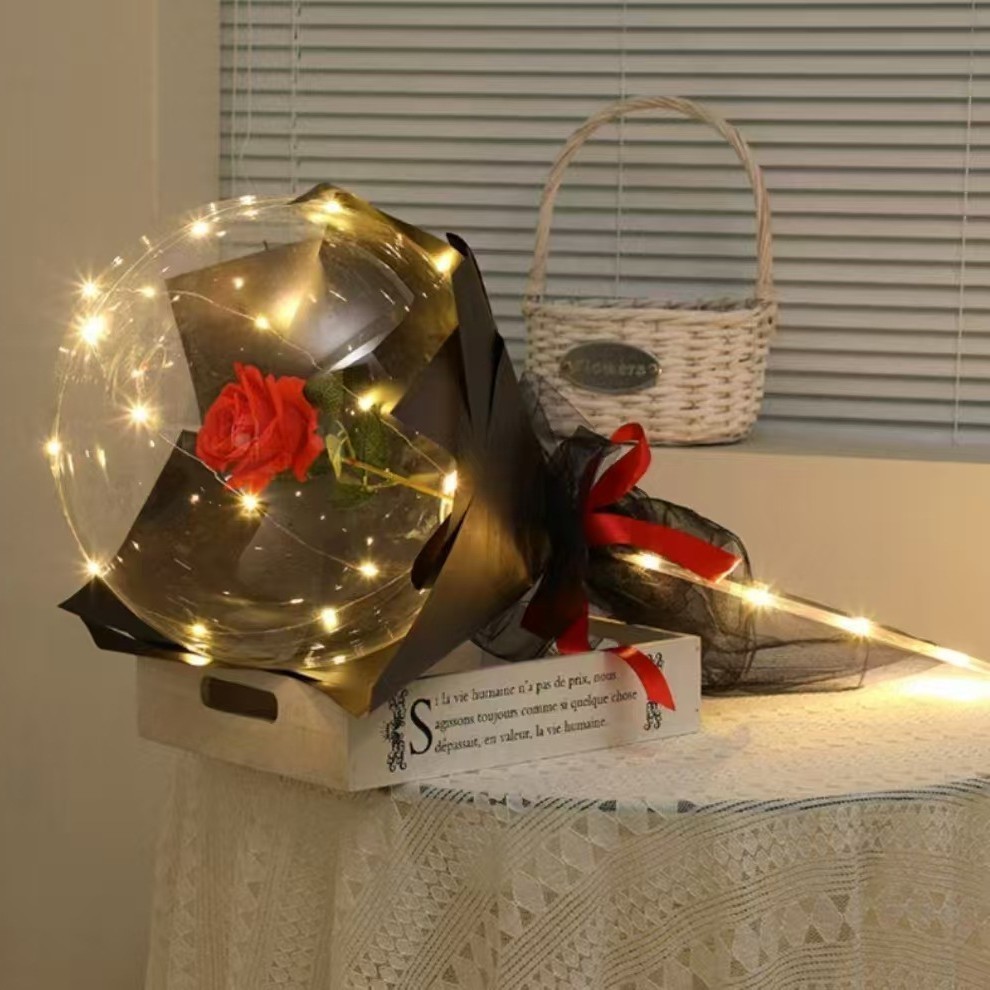 【发光羽毛玫瑰花束】网红夜市摆摊爆款 带LED闪灯爱心永生花 送男生、女生等七夕情人节礼物 渐变幻彩ins风手持浪漫花束白底实物图