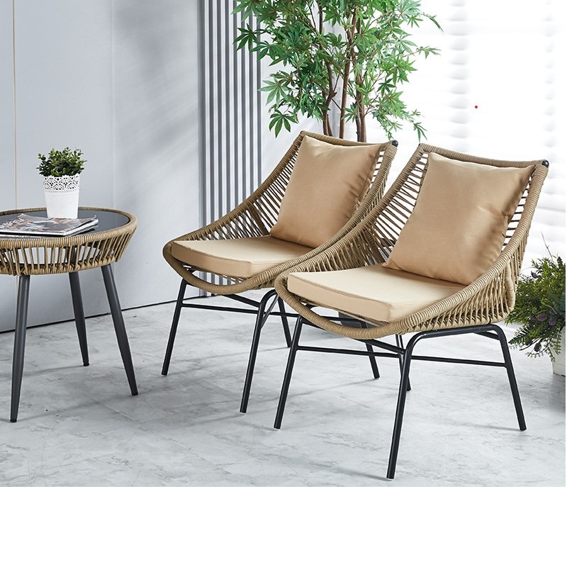 Waterproof outdoor table and chair, popular balcony rattan chair coffee table three-piece set, courtyard garden leisure rattan chair three-piece set details Picture