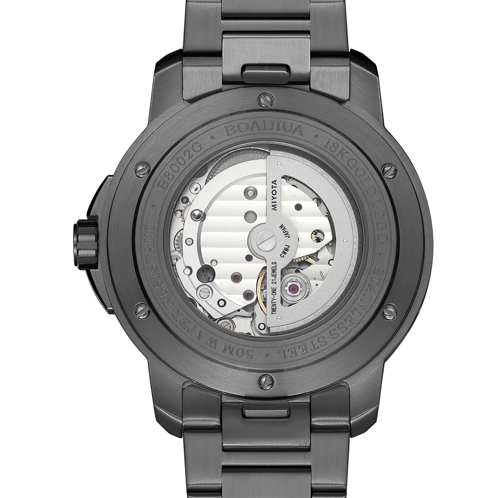 Baiaijia fully automatic mechanical men's watch, Starry Sky Waterproof Men's watch, original genuine 18K gold label steel band mechanical watch 8002 Starry Sky Black Specification drawing