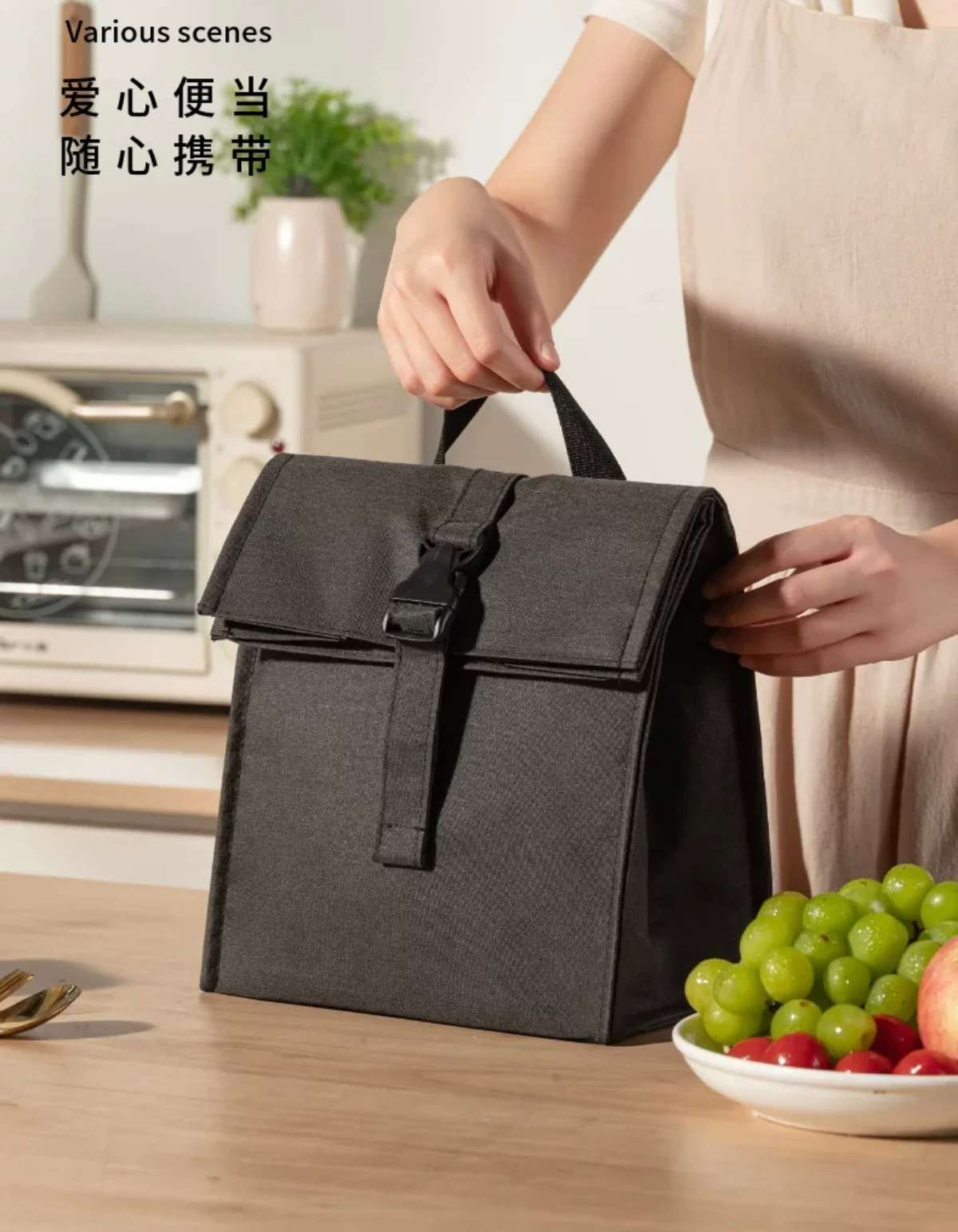 New snap-on lunch bag, hand-held crossbody insulated bag, office worker and student lunch box bag, large-capacity bento bag detail image 14