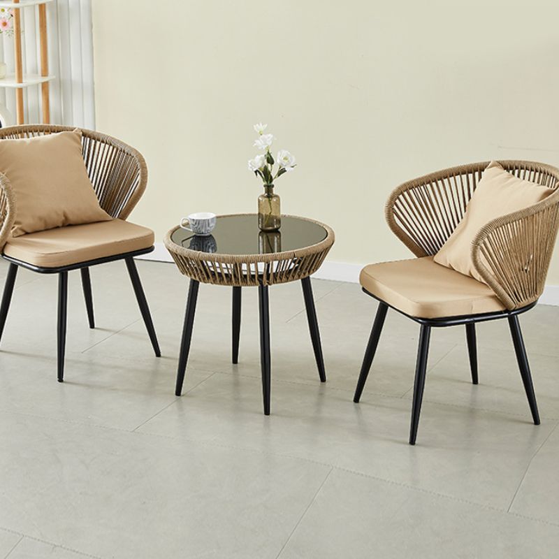 Courtyard leisure backrest rattan chairs, restaurant terrace balcony outdoor chairs, small garden coffee shop combination tables and chairs Specification image