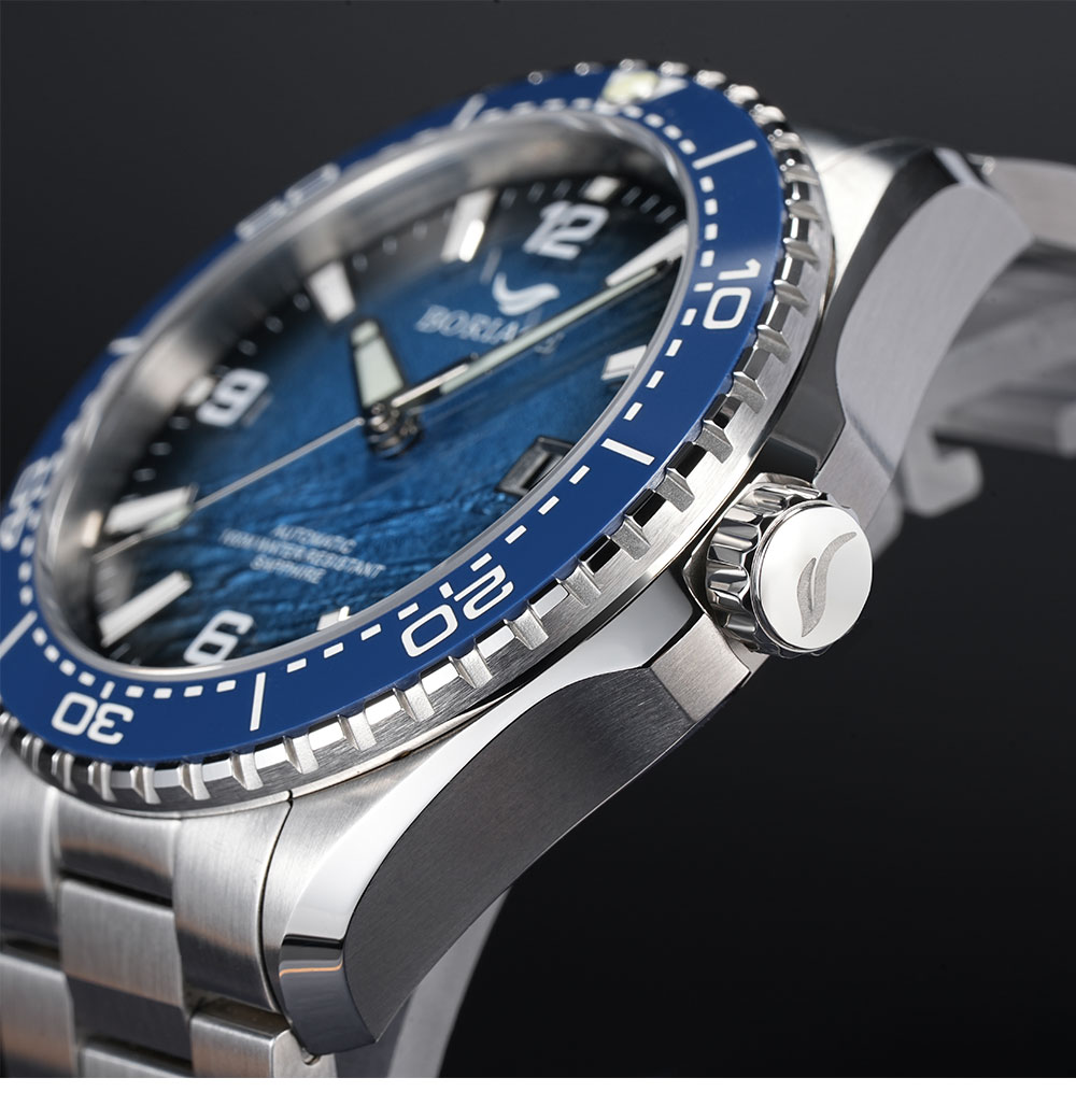 Preah aika reloj mecánico automático para hombres a prueba de agua reloj de pulso de los hombres original genuino cuero genuino diamante 18K reloj estándar de oro 8007 azul profundo pic 9