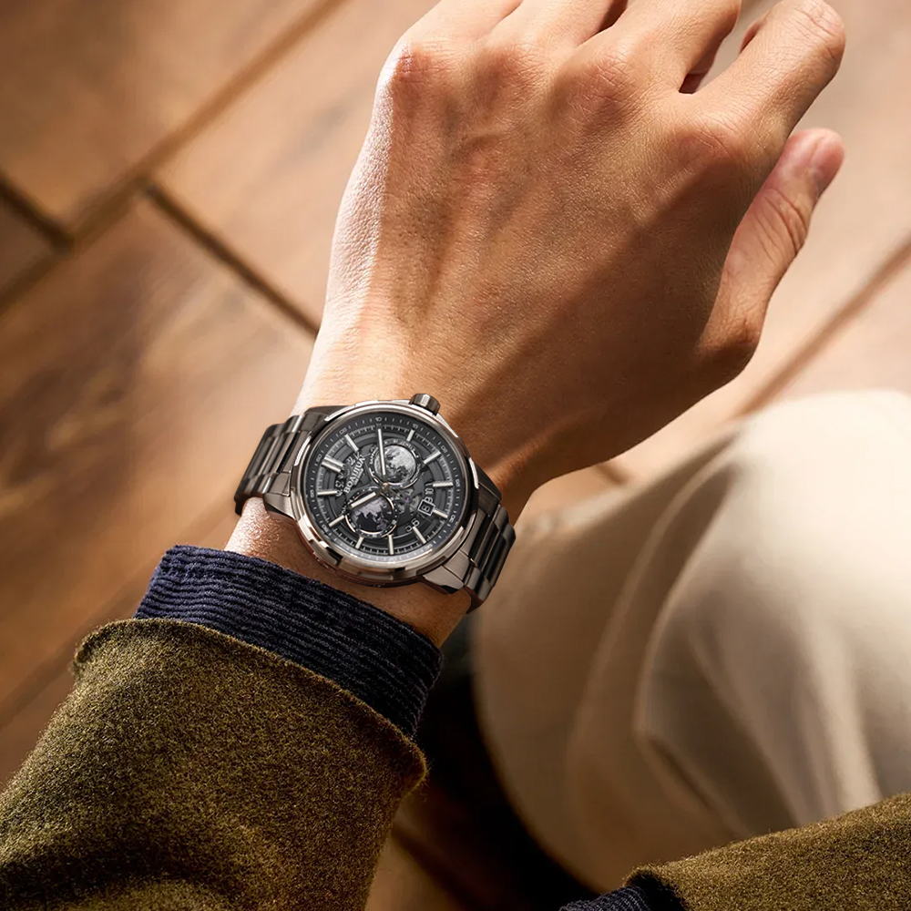 Baiaijia fully automatic mechanical men's watch, Starry Sky Waterproof Men's watch, original genuine 18K gold label steel band mechanical watch 8002 Starry Sky Black Application Scenario