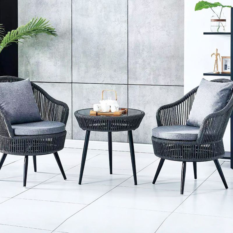 Nordic outdoor balcony backrest chair, simple small-sized apartment bay window soft cushion rattan chair combination courtyard leisure table and chair