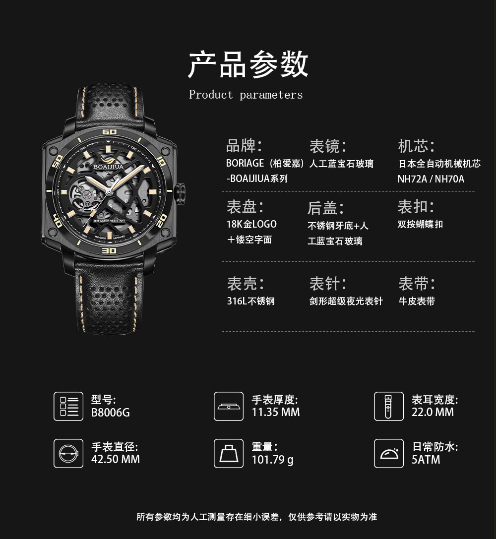 Новая модель от берики 2025, модная, водонепроницаемая мужская таблица 18K, оригинальные часы 800 006 phantasy черная 42,5 мм pic 4