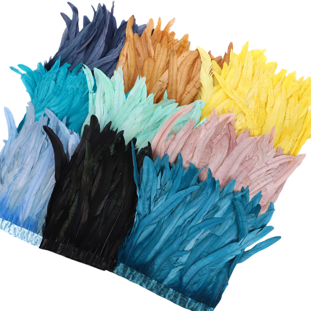 Colorful 25-30 Chicken Tail Feather Fabric Hem, Rooster Feather Fabric Skirt Hem, Stage Fashion Show Costume Decorated With Feathers Specification drawing
