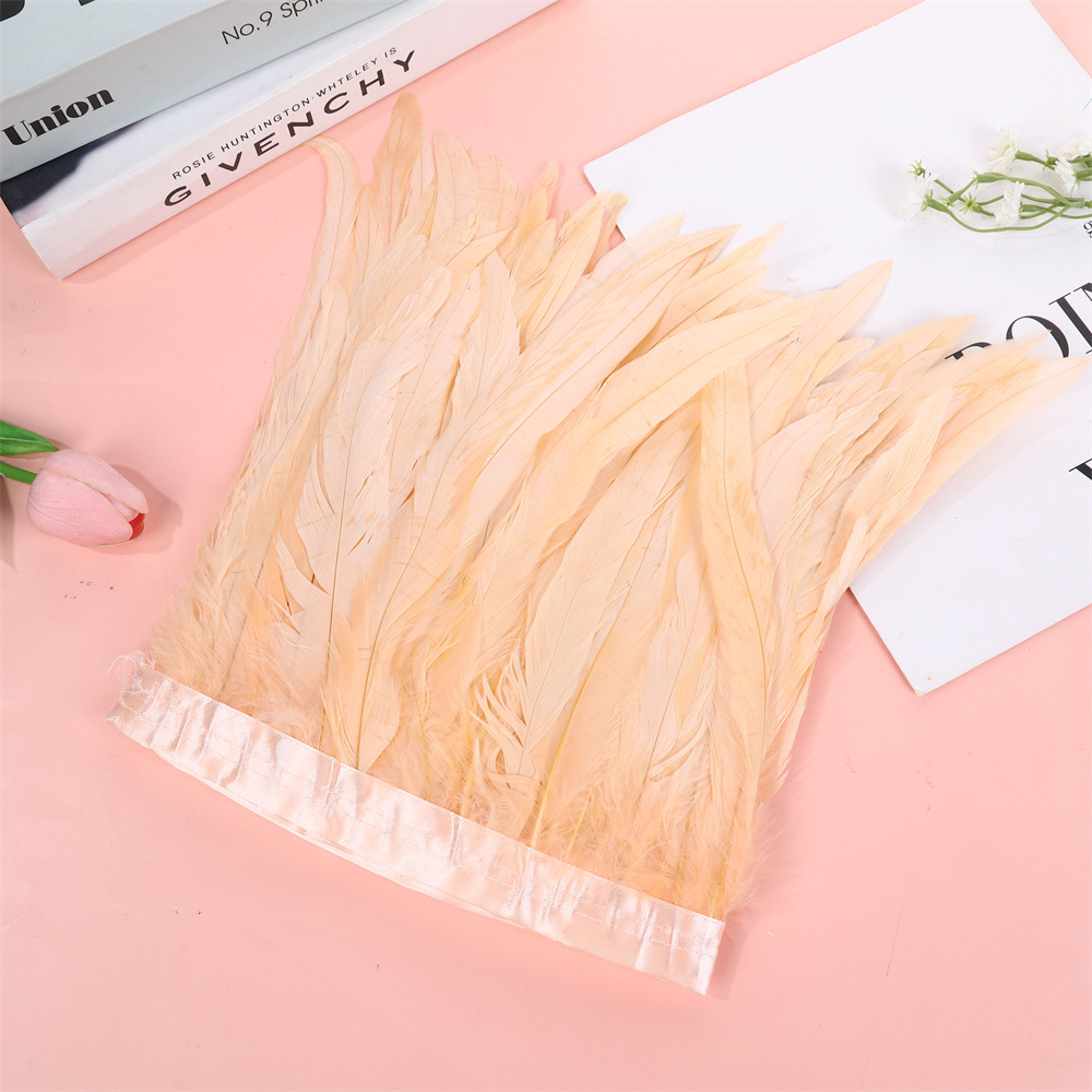Colorful 25-30 Chicken Tail Feather Fabric Hem, Rooster Feather Fabric Skirt Hem, Stage Fashion Show Costume Decorated With Feathers