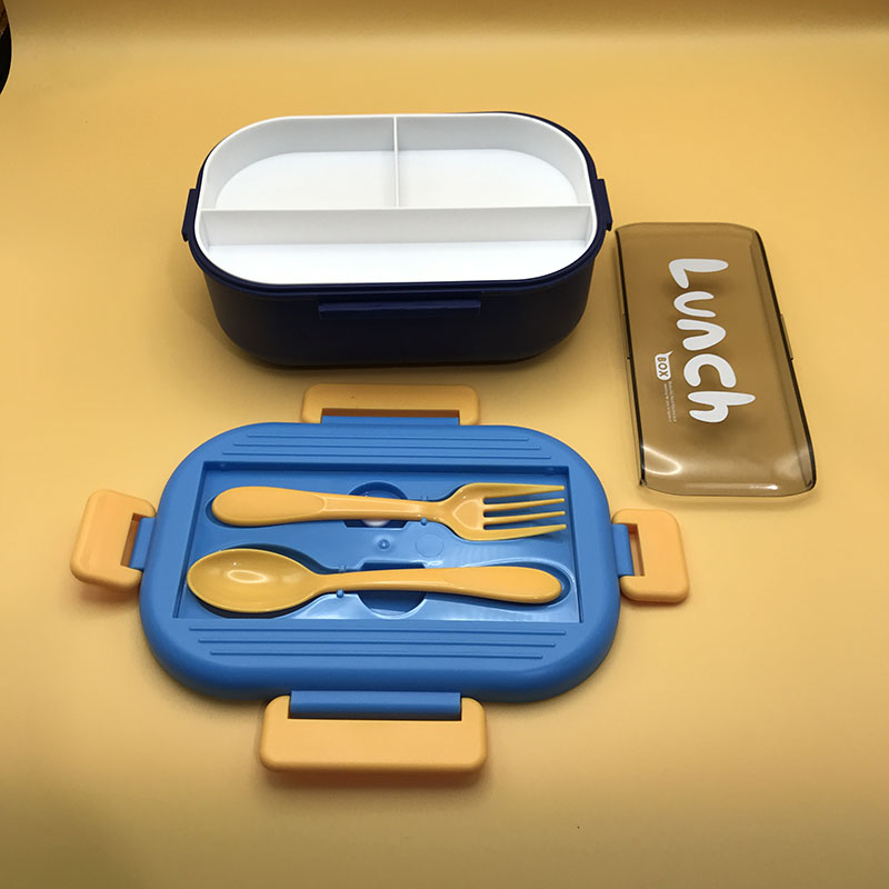 撞色分隔便当盒 自带餐具密封餐盒 学生上班族便携保鲜盒带盖饭盒详情5