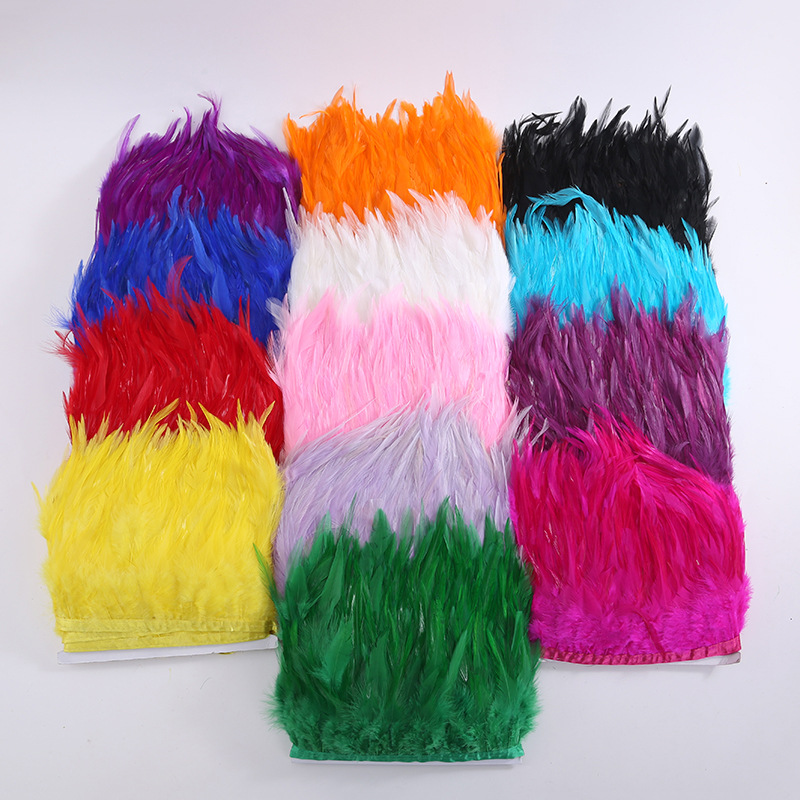 现货公鸡毛尖毛布边diy服装工艺品装饰辅料彩色羽毛布带