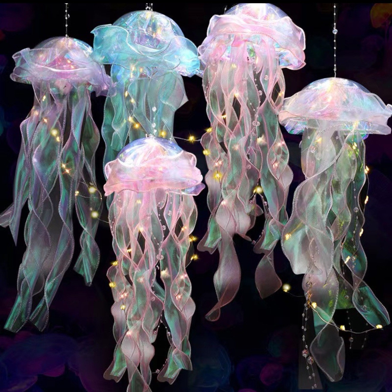 网红手工创意发光水母灯diy成品包装摆摊批发氛围小夜灯地摊货源