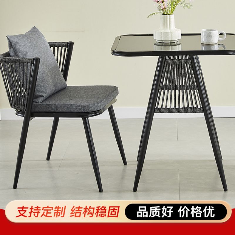 Modern and simple outdoor balcony rattan table and chair set, courtyard leisure three-piece set, garden tea table and chair set details Picture