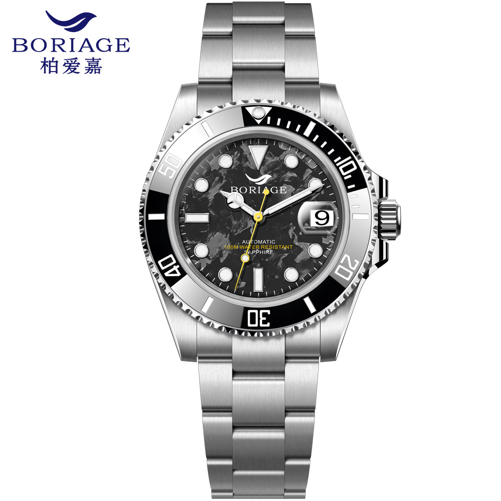 柏爱嘉新品自动机械男表时尚防水皮带男士手表原创正品18K金标腕表8003  极地黑