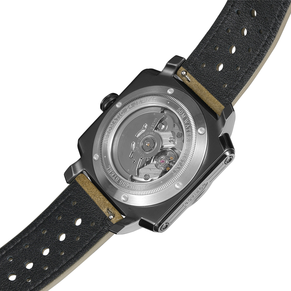 Baiaijia's new automatic mechanical men's watch, a fashionable waterproof leather strap men's watch, an original genuine 18K gold label wristwatch 8008 jungle green details Picture