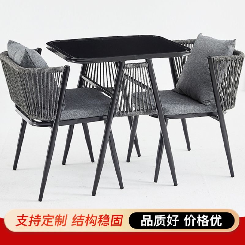 Modern and simple outdoor balcony rattan table and chair set, courtyard leisure three-piece set, garden tea table and chair set Specification image