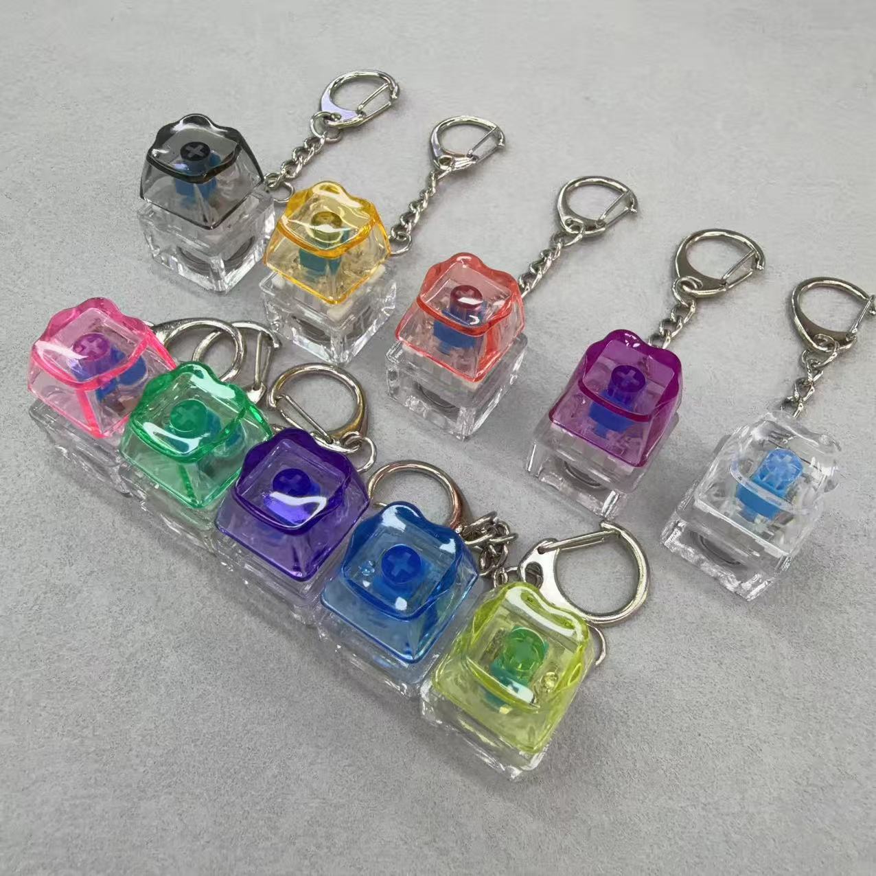 跨境解压单键透色猫爪俄罗斯方块按键机械键按键减压钥匙扣挂件